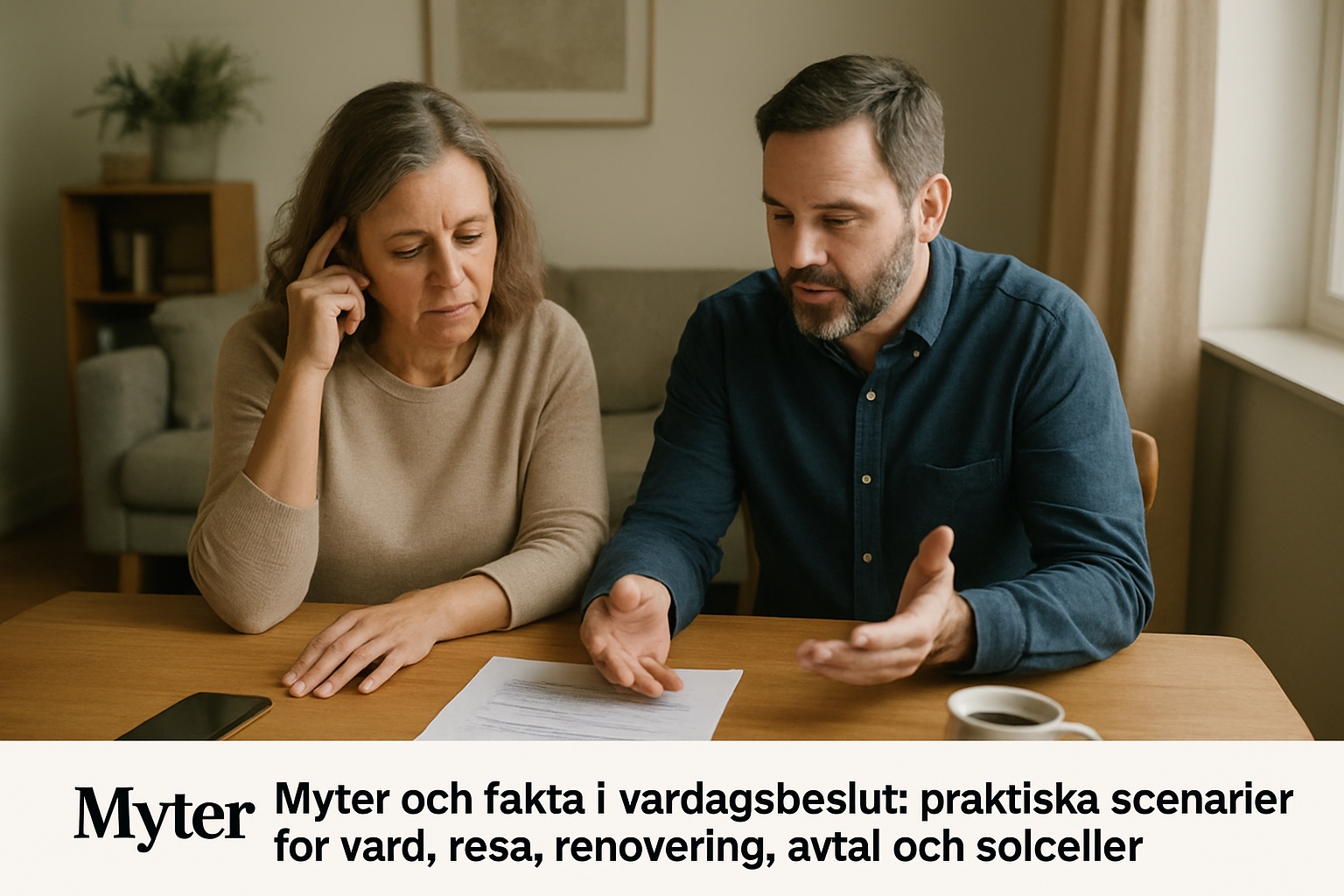 Myter och fakta i vardagsbeslut: praktiska scenarier för vård, resa, renovering, avtal och solceller